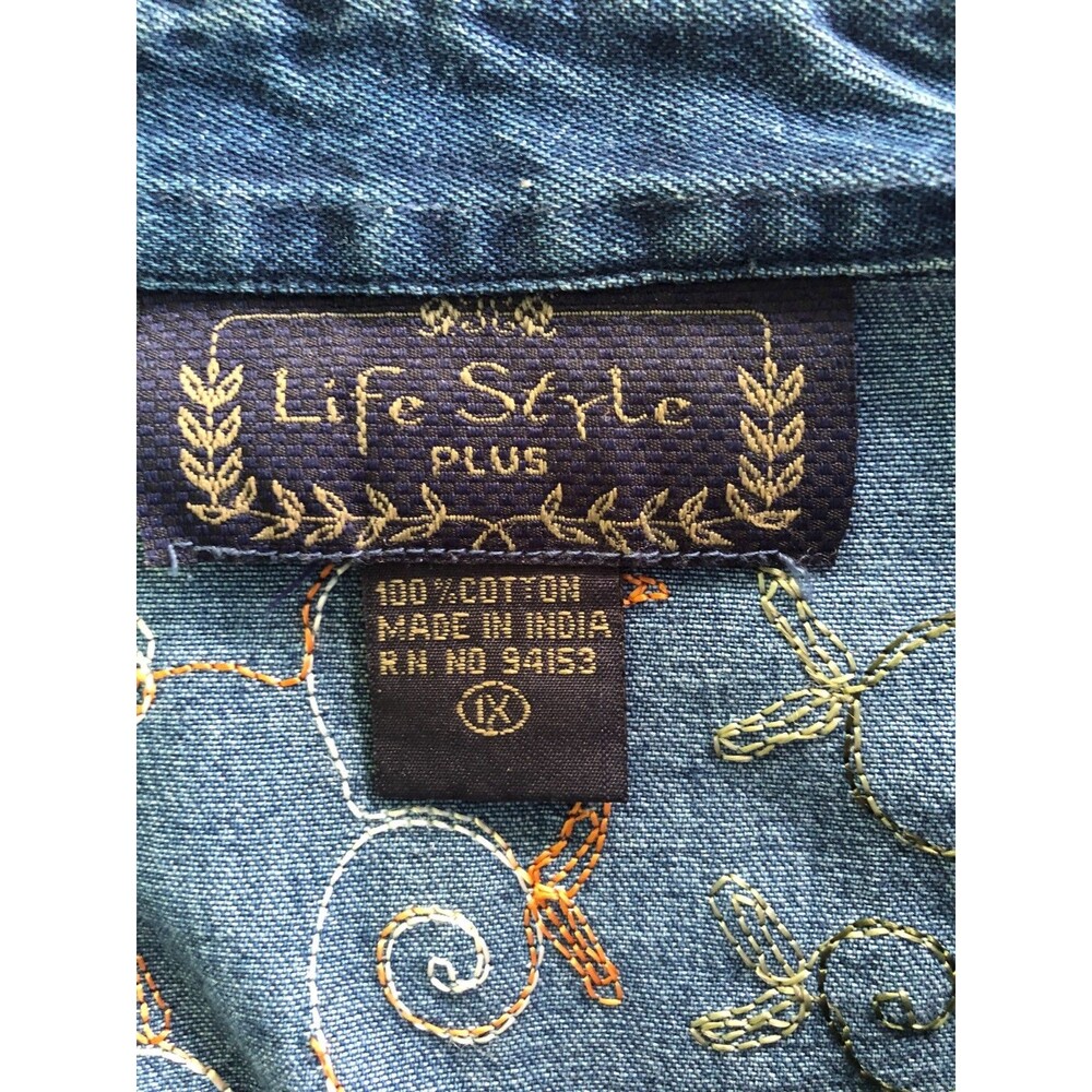 Vintage Life Style Womens 1X Denim Jacket Floral Embroidered Grannycore 90s - Picture 12 of 16